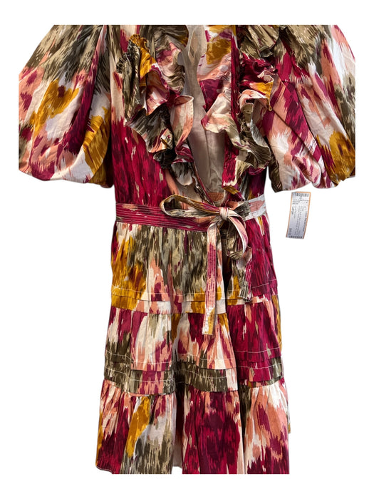 Love The Label Size Large Pink & Multi Cotton Half Puff Sleeve Tiered Dress Pink & Multi / Large