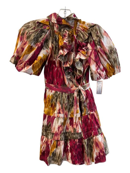Love The Label Size Large Pink & Multi Cotton Half Puff Sleeve Tiered Dress Pink & Multi / Large