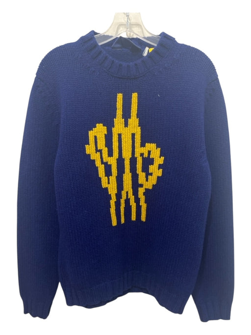 Moncler Size 2 Blue & Yellow Wool ribbed hem Logo Motif Sweater Blue & Yellow / 2