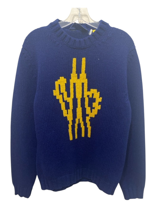 Moncler Size 2 Blue & Yellow Wool ribbed hem Logo Motif Sweater Blue & Yellow / 2