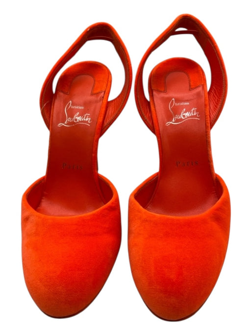 Christian Louboutin Shoe Size 40 Orange Leather Velvet Stiletto Slingback Pumps Orange / 40