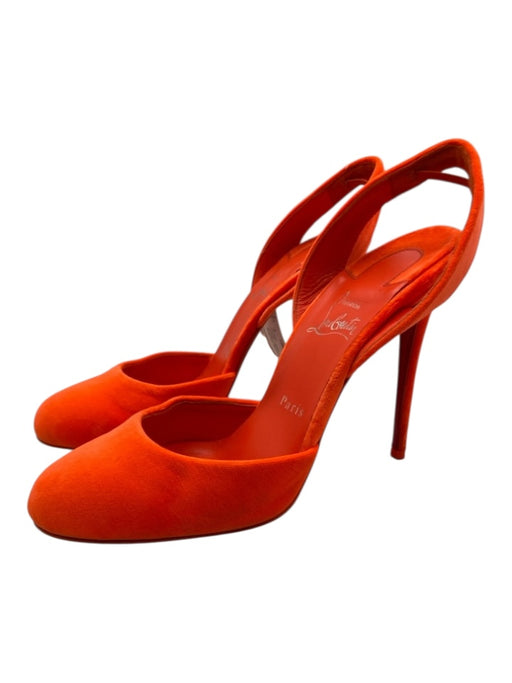 Christian Louboutin Shoe Size 40 Orange Leather Velvet Stiletto Slingback Pumps Orange / 40