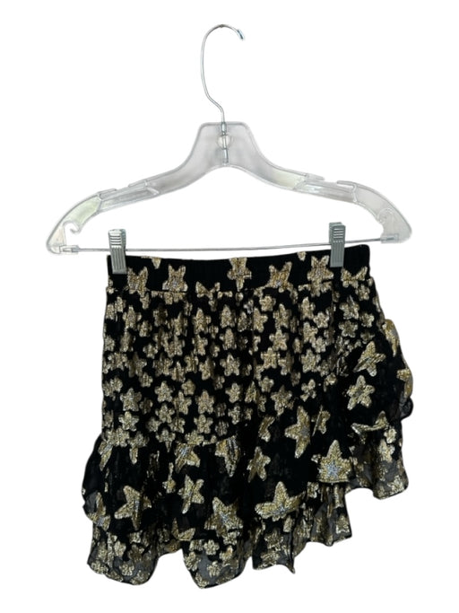 Loveshackfancy Size XS Black & Gold Silk Elastic Waist stars Metallic Mini Skirt Black & Gold / XS
