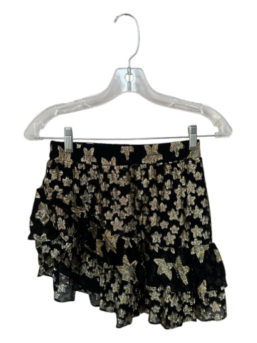 Loveshackfancy Size XS Black & Gold Silk Elastic Waist stars Metallic Mini Skirt Black & Gold / XS