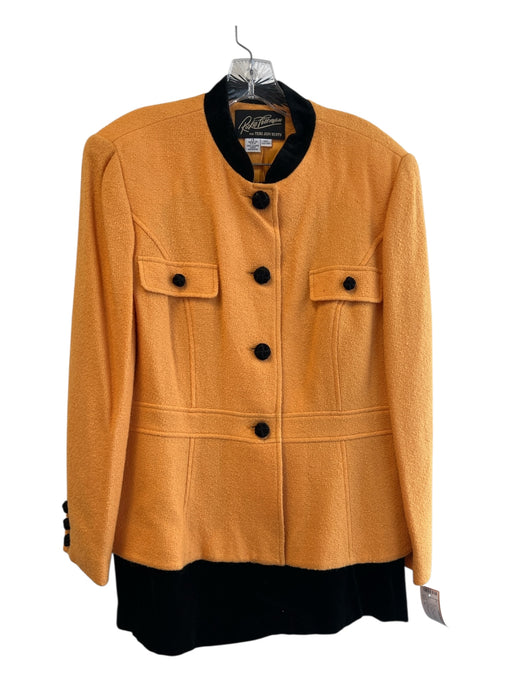 Rickie Freeman for Teri Jon Size 14 Yellow & Black Cotton Velvet Trim Skirt Suit Yellow & Black / 14