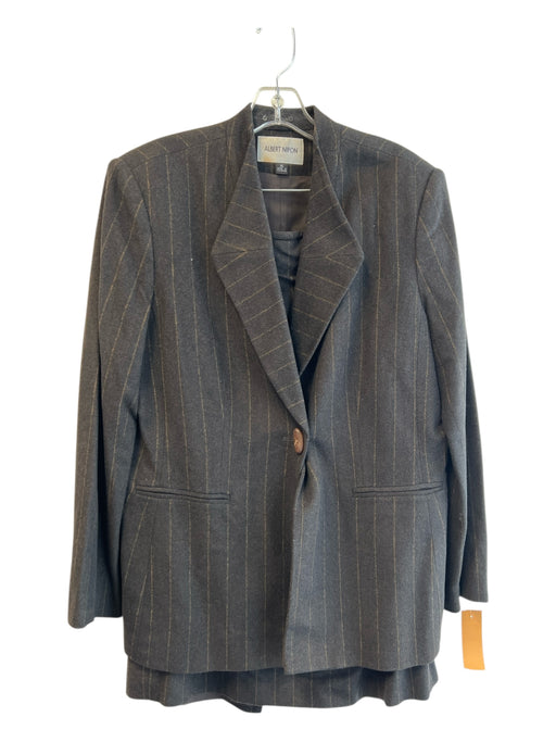 Albert Nipon Size 16 Brown Wool Pinstripe Pencil Skirt 1 Button Skirt Suit Brown / 16