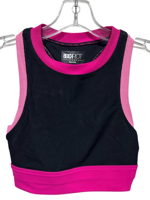 Beach Riot Size XS Black & Pink Polyester Blend Ribbed Side Stripe Pant Set Black & Pink / XS