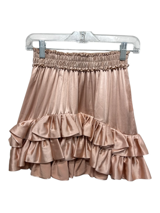 Loveshackfancy Size XS Peach Beige Silk Blend Raw Edge Elastic Waist Mini Skirt Peach Beige / XS