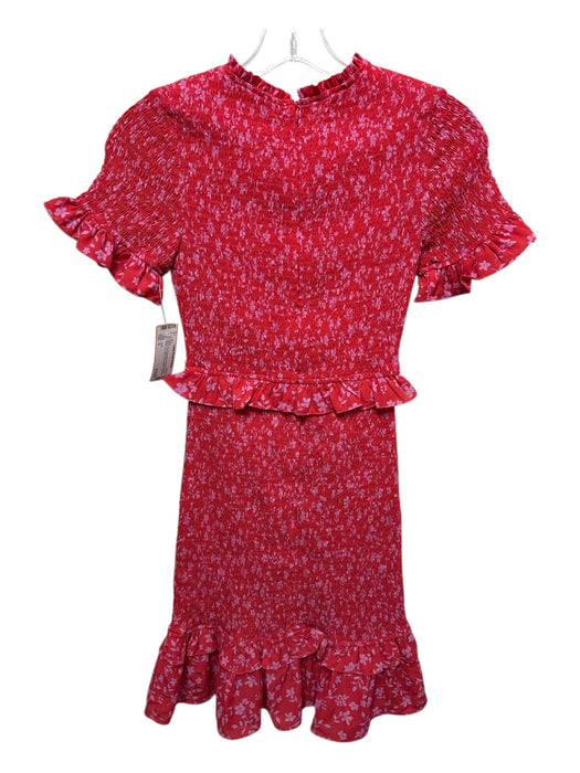 Likely Size 0 Red & Pink Polyester Smocked Floral Ruffle Trim Mini Dress Red & Pink / 0