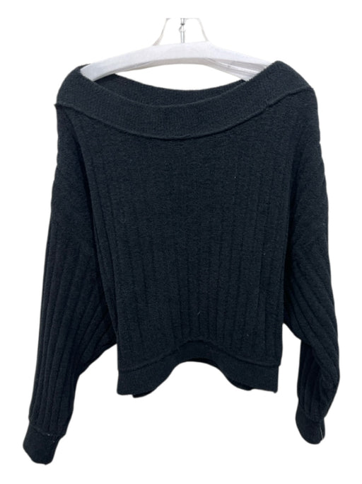 Free People Size M Black Polyester Ribbed Fleece Dolman Sleeve Wide Neck Sweater Black / M
