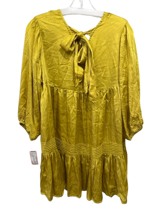 Cleobella Size S Chartreuse Viscose V Neck Tie Detail Tiered Puff Sleeve Dress Chartreuse / S
