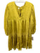Cleobella Size S Chartreuse Viscose V Neck Tie Detail Tiered Puff Sleeve Dress Chartreuse / S