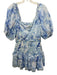 Saylor Size S Blue & White Viscose Marbled smocked Tiered Puff Sleeve Dress Blue & White / S