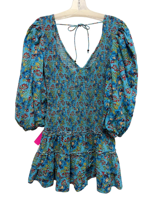 Love The Label Size M Blue, Green, Red Cotton Long puff sleeve Mini Dress Blue, Green, Red / M