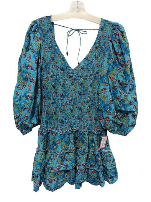 Love The Label Size M Blue, Green, Red Cotton Long puff sleeve Mini Dress Blue, Green, Red / M
