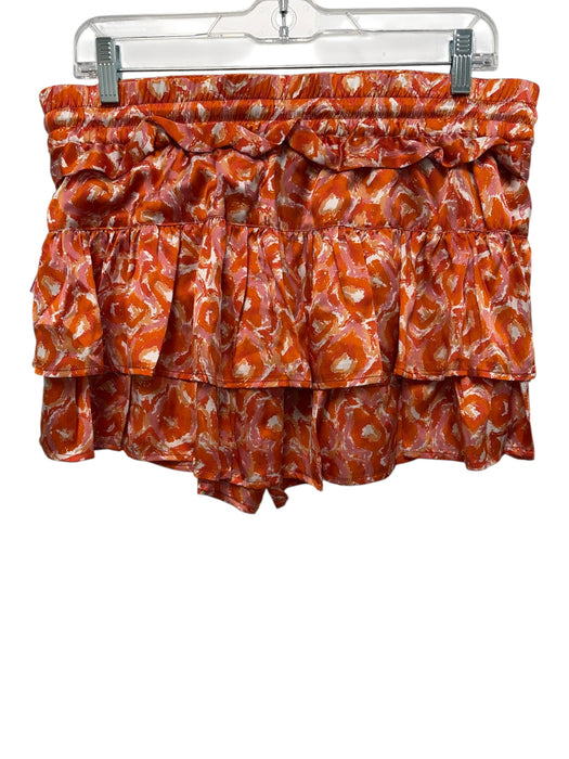 Shug! Size L Orange & White Silk Sleeveless Tank Abstract Print Short Set Orange & White / L