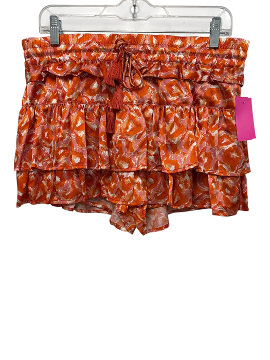 Shug! Size L Orange & White Silk Sleeveless Tank Abstract Print Short Set Orange & White / L