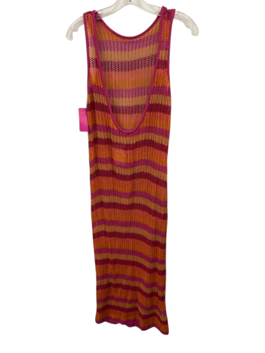 MNG Size 4 Pink, Orange, Beige Cotton Sleeveless Knit Stripe Coverup Dress Pink, Orange, Beige / 4