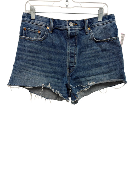 RE/DONE Size 29 Medium Wash Cotton Denim Button Fly Raw Hem Cut Off Shorts Medium Wash / 29