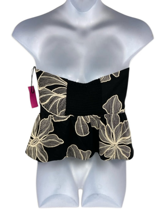 Allison Size L Black & Cream Rayon & Linen Strapless Embroidered Top Black & Cream / L