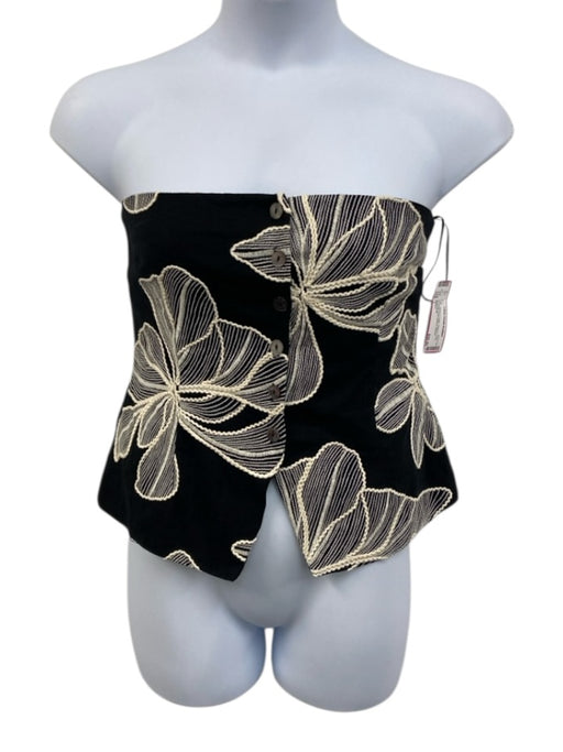 Allison Size L Black & Cream Rayon & Linen Strapless Embroidered Top Black & Cream / L