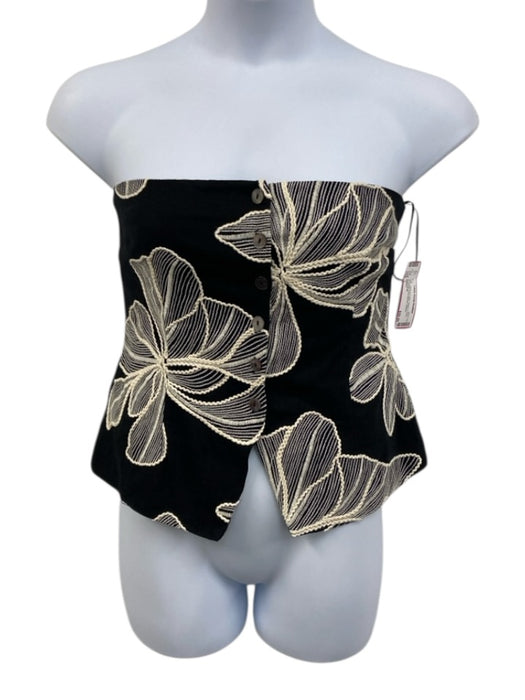 Allison Size L Black & Cream Rayon & Linen Strapless Embroidered Top Black & Cream / L