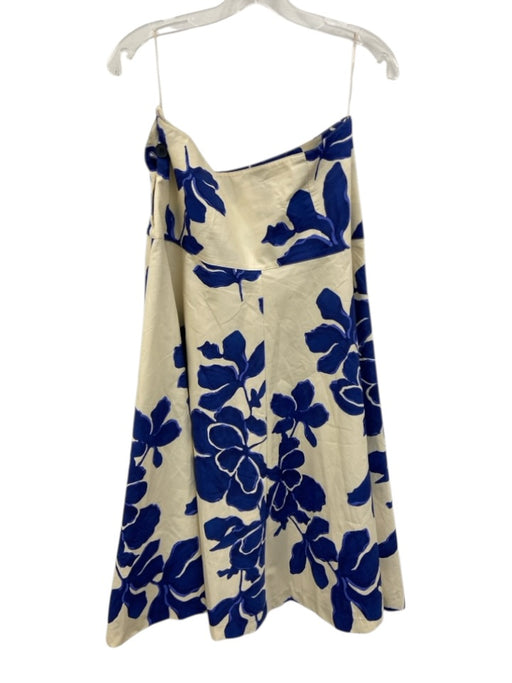 Zara Size M Cream & Blue Cotton Side Button Floral Print Midi Skirt Cream & Blue / M