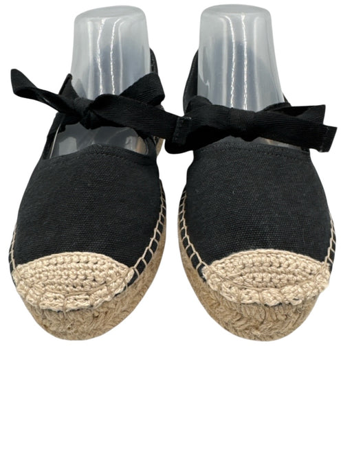 Staud Shoe Size 38 Black & Beige Canvas Espadrille Bow Detail Mary Jane Flats Black & Beige / 38