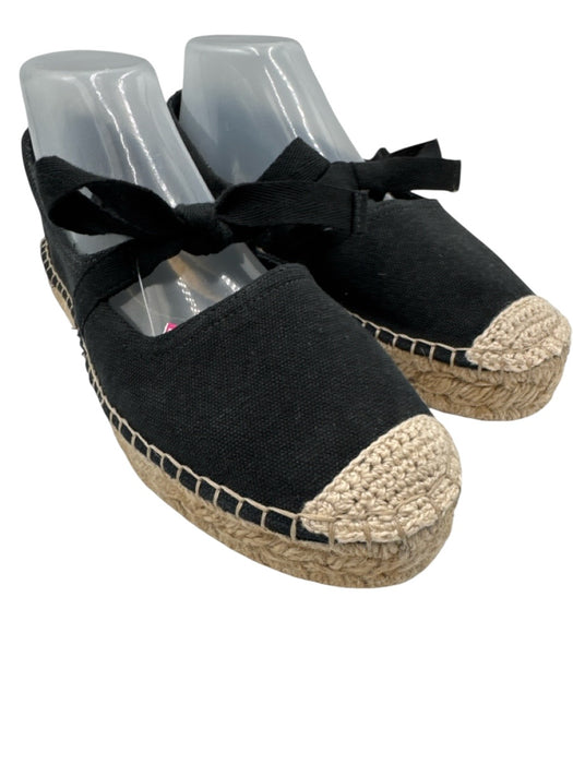 Staud Shoe Size 38 Black & Beige Canvas Espadrille Bow Detail Mary Jane Flats Black & Beige / 38