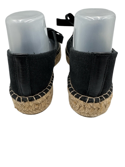 Staud Shoe Size 38 Black & Beige Canvas Espadrille Bow Detail Mary Jane Flats Black & Beige / 38