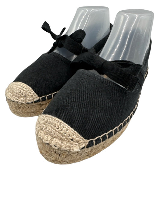 Staud Shoe Size 38 Black & Beige Canvas Espadrille Bow Detail Mary Jane Flats Black & Beige / 38