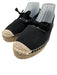 Staud Shoe Size 38 Black & Beige Canvas Espadrille Bow Detail Mary Jane Flats Black & Beige / 38