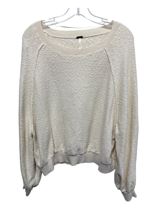 Free People Size M Ivory Cotton Fuzzy Long Sleeve Sweater Ivory / M