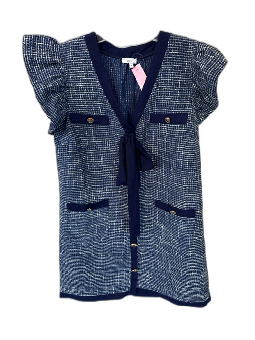 Voy Size M Navy & white Polyester Plaid Gold Button Detail Front Pockets Dress Navy & white / M