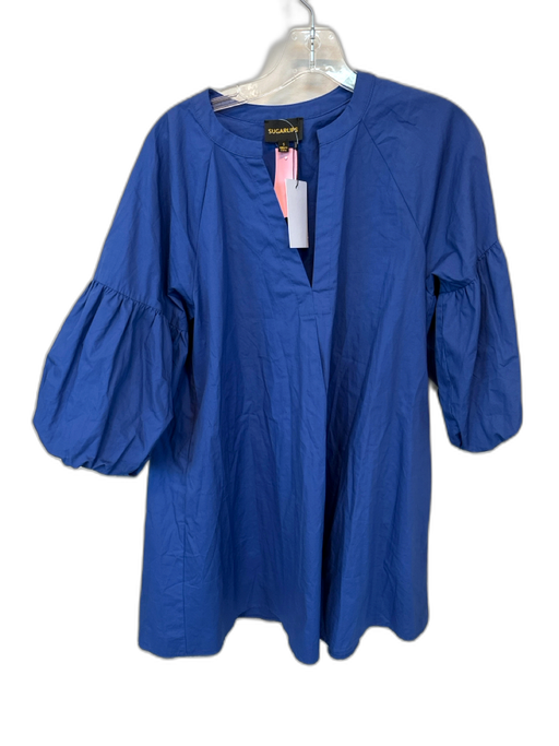 Sugarlips Size S Blue Cotton Puff Sleeve Midi Dress Blue / S