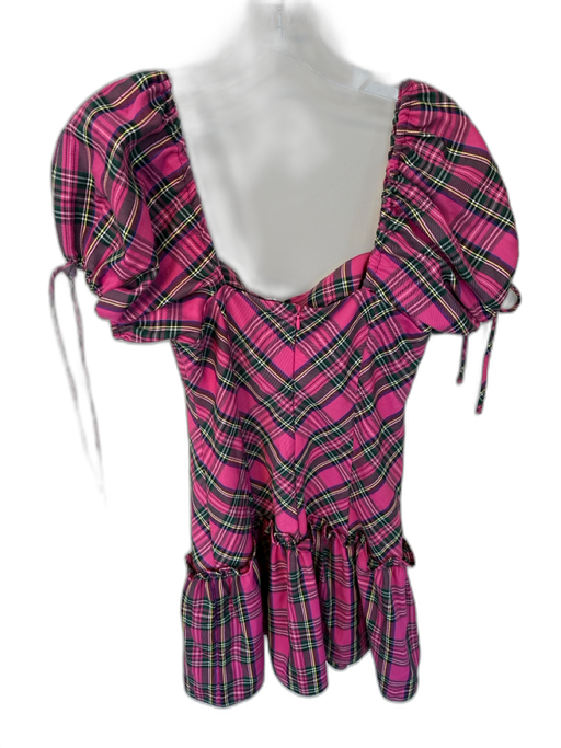 Amanda Uprichard Size S Pink Polyester Puff 1/2 Sleeve Plaid Mini Dress Pink / S