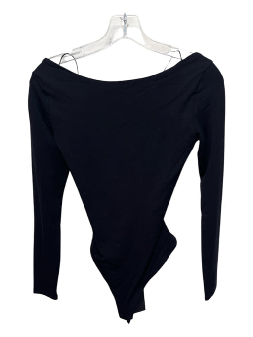 Sans Faff Size XS Black Viscose Blend Long Sleeve Lace Up Back Thong Bodysuit Black / XS