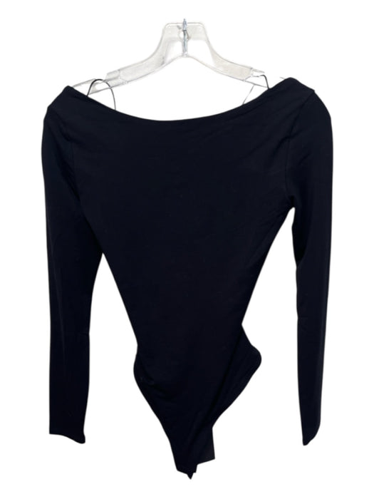 Sans Faff Size XS Black Viscose Blend Long Sleeve Lace Up Back Thong Bodysuit Black / XS
