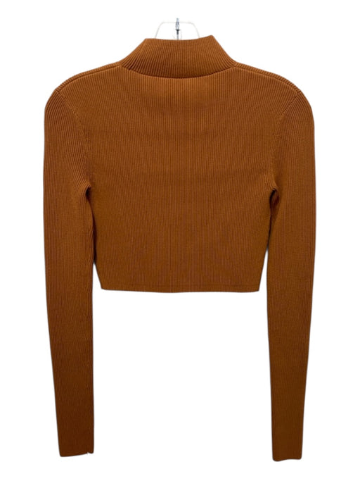 A.L.C. Size XS Tan Brown Viscose Blend Long Sleeve Mock Neck Ribbed Cropped Top Tan Brown / XS
