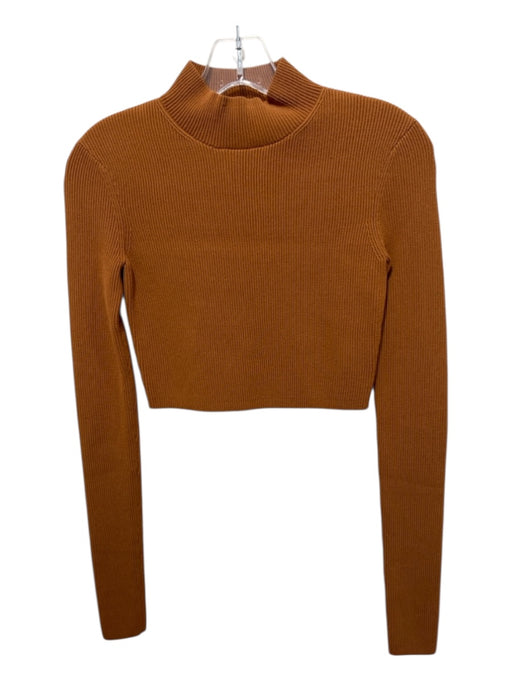 A.L.C. Size XS Tan Brown Viscose Blend Long Sleeve Mock Neck Ribbed Cropped Top Tan Brown / XS