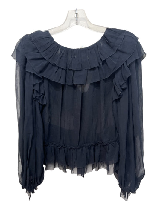 Ulla Johnson Size 0 Navy & Black Silk Long Sleeve Ruffles Sheer Bow Detail Top Navy & Black / 0