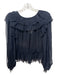 Ulla Johnson Size 0 Navy & Black Silk Long Sleeve Ruffles Sheer Bow Detail Top Navy & Black / 0