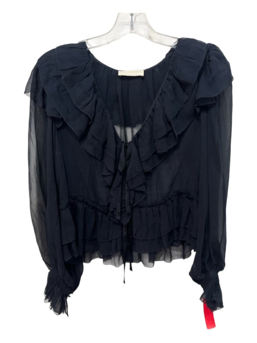 Ulla Johnson Size 0 Navy & Black Silk Long Sleeve Ruffles Sheer Bow Detail Top Navy & Black / 0