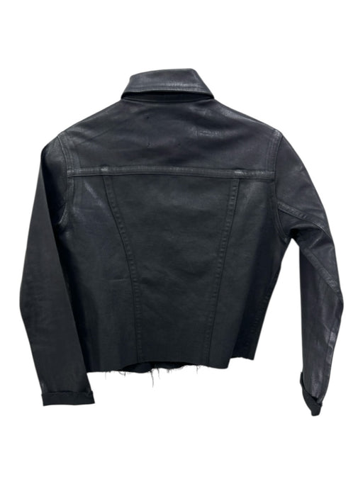 L'agence Size XS Black Cotton Blend Coated Denim Button Front Cropped Jacket Black / XS