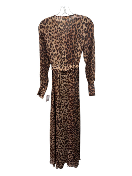 L'agence Size 00 Brown, Tan & Black Silk Long Sleeve Leopard Maxi Dress Brown, Tan & Black / 00