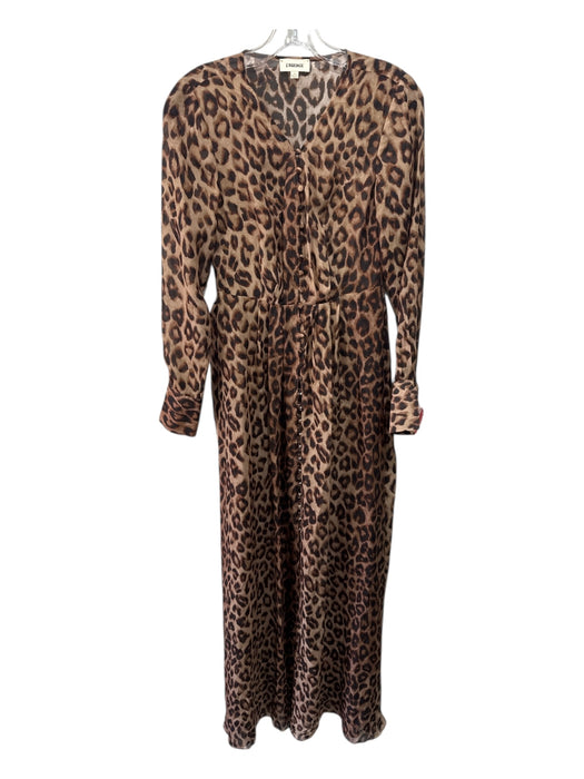 L'agence Size 00 Brown, Tan & Black Silk Long Sleeve Leopard Maxi Dress Brown, Tan & Black / 00