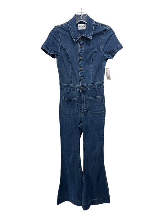 Show Me Your Mumu Size XS Med Wash Cotton Denim Short Sleeve Paneled Jumpsuit Med Wash / XS