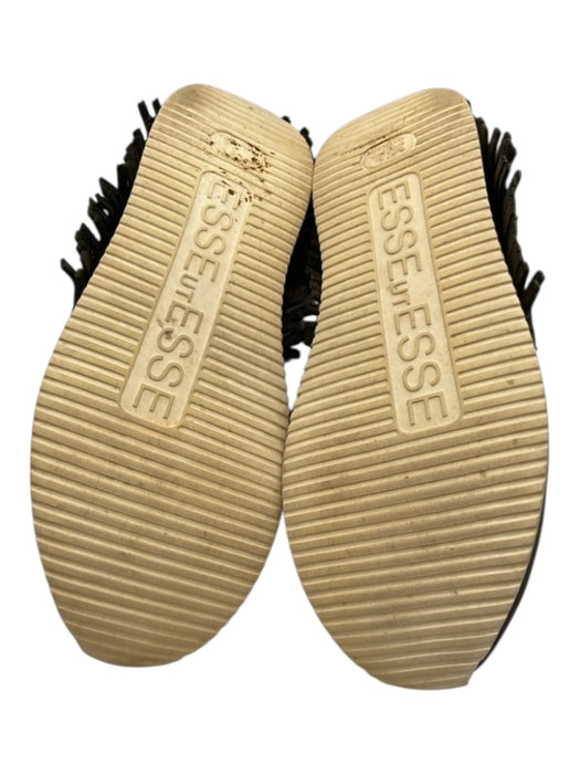 Esseutesse Shoe Size 38 Black & Gray Leather Fur Trim Leather Cord Sneakers Black & Gray / 38