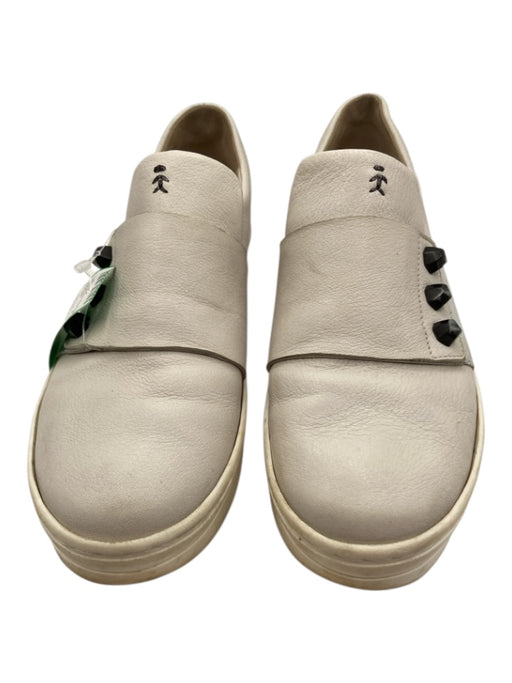 Henry Beyreliu Shoe Size 7.5 Cream & White Leather Elastic Studs Sneakers Cream & White / 7.5
