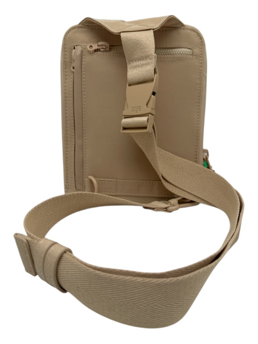 Beis Beige Nylon Cross Back Square Zip closure Bag Beige